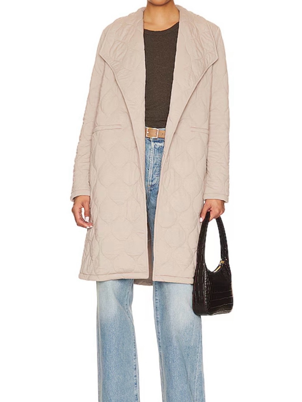 Steve Madden Emmy Quilted Open-Front Coat in Khaki XL